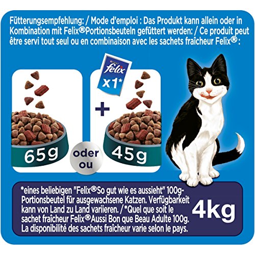 Felix Crunchy & Soft Pienso seco para Gatos (4 Paquetes de 950 g)