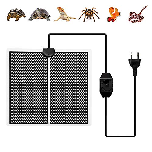 FEMONGY Manta Termica Reptiles, Manta Termica Terrario, Alfombrillas Térmicas para Reptiles, con Regulador de Temperatura, (0-35 Grados), para Arañas, Tortugas, Lagartos (28 x 28cm, 220 V-240V, 14W)