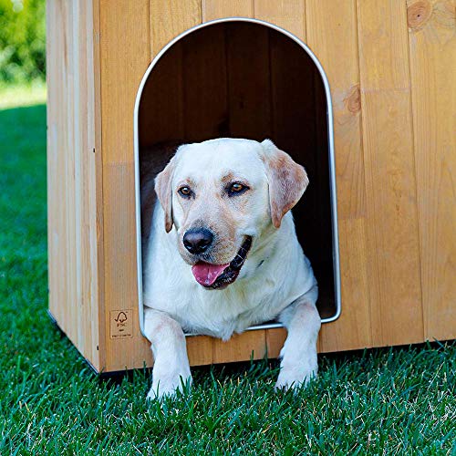 Ferplast Caseta de exterior para perros BAITA 120, Madera ecosostenible, Pies aislantes, Puerta con perfil de aluminio resistente a las mordeduras, Techo abrible, 141 x 86,5 x h 87 cm