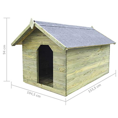 Festnight Casas de Perros para Jardín Madera de Pino Impregnada, Apertura de Techo Impermeable Verde 104,5 x 153,5 x 94 cm