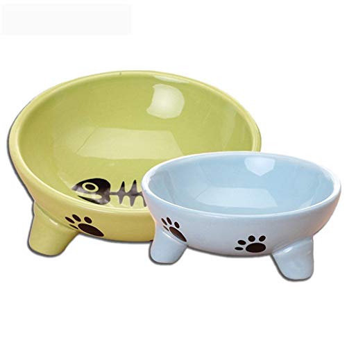 Ffshop Bandeja de Comida para Mascotas Cuenco de cerámica Triangular alimento del Modelo de la Espina de pez del Cuenco del Animal doméstico Alimentador de Mascotas (Color : Green)