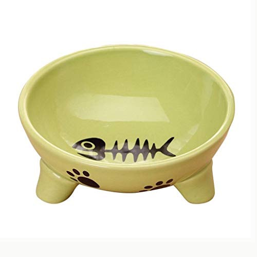 Ffshop Bandeja de Comida para Mascotas Cuenco de cerámica Triangular alimento del Modelo de la Espina de pez del Cuenco del Animal doméstico Alimentador de Mascotas (Color : Green)