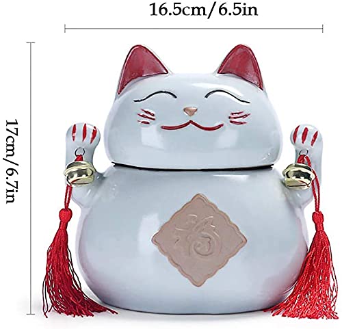 FGDFGDG Urna Conmemorativa de cremación con Estatua de Gato, urna de Recuerdo de cerámica clásica, urnas simbólicas, para Cenizas de Mascotas, urna funeraria,Blanco