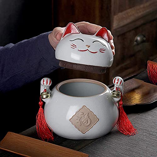 FGDFGDG Urna Conmemorativa de cremación con Estatua de Gato, urna de Recuerdo de cerámica clásica, urnas simbólicas, para Cenizas de Mascotas, urna funeraria,Blanco