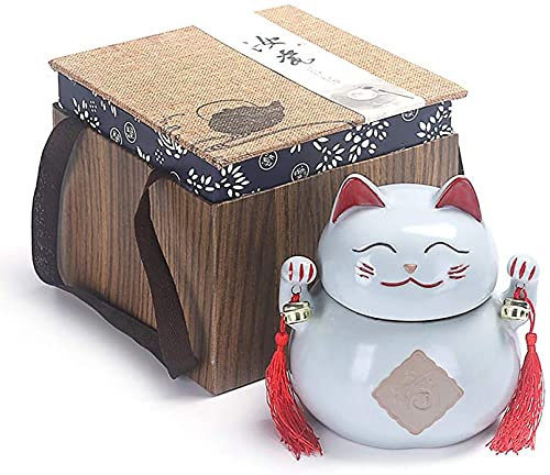 FGDFGDG Urna Conmemorativa de cremación con Estatua de Gato, urna de Recuerdo de cerámica clásica, urnas simbólicas, para Cenizas de Mascotas, urna funeraria,Blanco