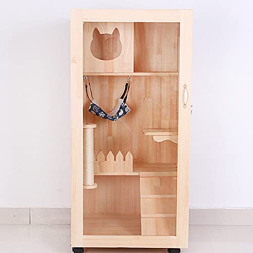 Fhdisfnsk Casetas para Gatos, Villa para Gatos Jaula para Gatos de Madera Maciza Casa para Gatos Casa de Madera de Dos y Tres Capas Casa para Gatos Sala de cría Apartamento para Gatos Grandes