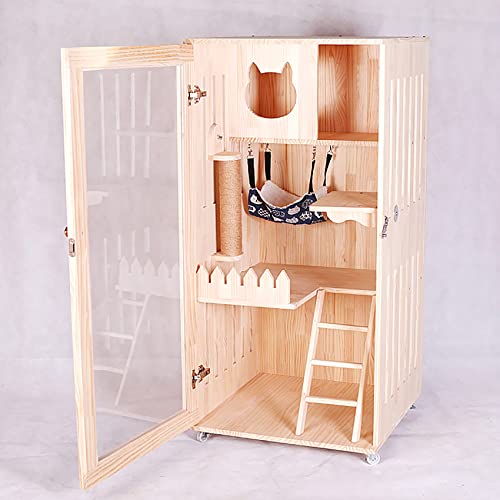 Fhdisfnsk Casetas para Gatos, Villa para Gatos Jaula para Gatos de Madera Maciza Casa para Gatos Casa de Madera de Dos y Tres Capas Casa para Gatos Sala de cría Apartamento para Gatos Grandes