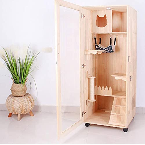 Fhdisfnsk Casetas para Gatos, Villa para Gatos Jaula para Gatos de Madera Maciza Casa para Gatos Casa de Madera de Dos y Tres Capas Casa para Gatos Sala de cría Apartamento para Gatos Grandes