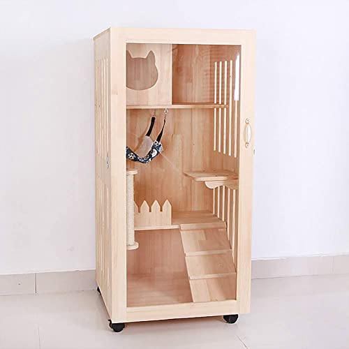 Fhdisfnsk Casetas para Gatos, Villa para Gatos Jaula para Gatos de Madera Maciza Casa para Gatos Casa de Madera de Dos y Tres Capas Casa para Gatos Sala de cría Apartamento para Gatos Grandes