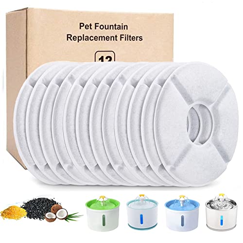 Filtros Fuente Agua Gatos - 12 Piezas Filtros de Repuesto para Fuente Gatos de Fuentes de Flores de Mascotas - con Resina y Carbón Activo - para Fuente de Gatos 1,6L 2L 2,4L