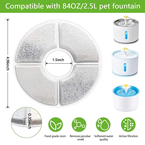 Filtros Fuente Gatos, Filtros de Repuesto de Fuentes de Agua Gato/Perro, 1.6/2/2.5L Filtro de Fuente para Gatos con Resina y Carbón Activo para Fuentes de Flores Redondo (8 Piezas)