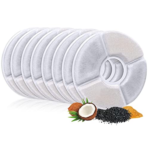 Filtros Fuente Gatos, Filtros de Repuesto de Fuentes de Agua Gato/Perro, 1.6/2/2.5L Filtro de Fuente para Gatos con Resina y Carbón Activo para Fuentes de Flores Redondo (8 Piezas)