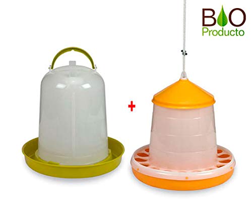 FINCA CASAREJO Pack Comedero Gallinas y Bebedero Gallinas - Plástico Bio para Gallinero Ecológico - Tolva con Patas 4kg y Bebedero con Patas 5L - para Aves de Corral