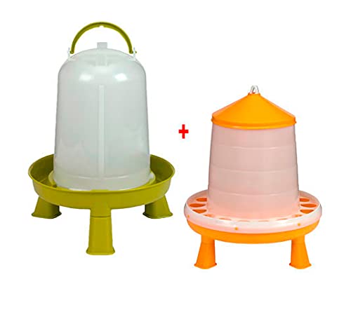 FINCA CASAREJO Pack Comedero Gallinas y Bebedero Gallinas - Plástico Bio para Gallinero Ecológico - Tolva con Patas 4kg y Bebedero con Patas 5L - para Aves de Corral