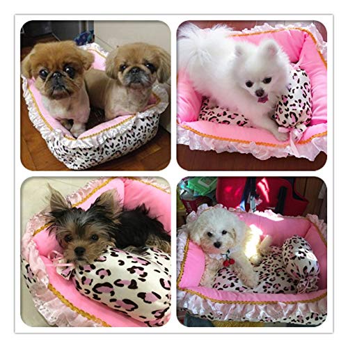 Flashing Estilo Princesa Perro Gato Cama Rosa Leopardo Casa para Mascotas Saco De Dormir Cama para Perro con Almohada Cojín para Cachorro Perrera Sofá Cama Perro (Color : B, Size : 60cm)