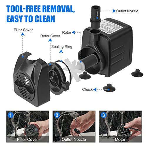 flintronic Mini Bomba de Agua, 16W/800L/H Bomba de Acuario, Altura máxima 1.6m, Bomba de Agua, Bomba Sumergible, Bomba de Fuente de Estanque Bomba de Acuario, para Acuario de Fuente de Estanque