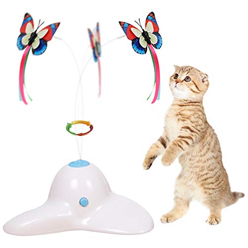 Flurff Zenes - Juguetes para gatos para hacer ejercicio, divertidos juguetes eléctricos que giran y revolotean para gatitos, señuelo para gato con mariposa de repuesto