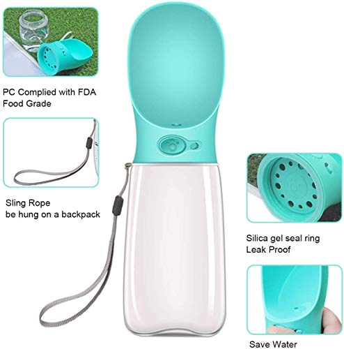 Flybiz Botella de Agua para Perro, 550ml Antibacteriano Botella Portátil de Agua Potable para Perros y Gatos al Aire Libre, a Prueba de Fugas, Resina Plástica ABS Ambiental, Libre de BPA