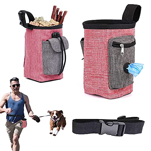 Foraco Bolsa de Comida para Perros, Bolsa de Comida para Perros de Primera Calidad, Accesorios para Cachorros con dispensador de Bolsas de Caca Incorporado y Cinturilla Ajustable