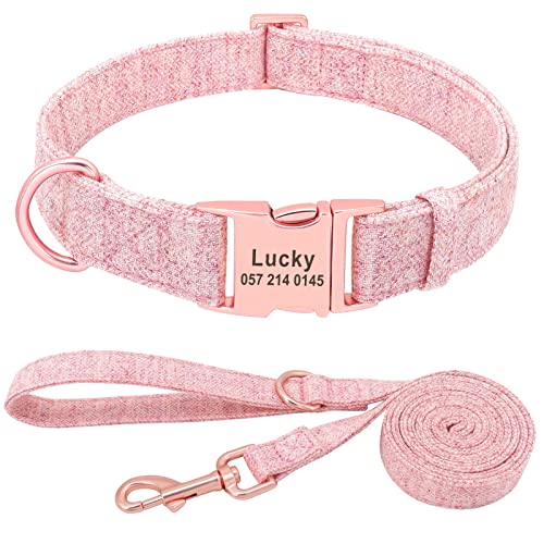 Forestpaw Collares de perro pequeños para niñas, collares de perro personalizados y personalizados para perros medianos, collares de perro y correa para perros grandes, color rosa, M