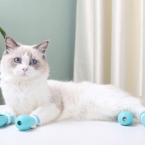FOUTP Zapatos para Gatos,4 Piezas Zapatos de Silicona para Gatos Resistentes a los arañazos, Guantes Gato para bañarse y arreglarse, Recortar y amamantar, Fundas para Garras de Gato