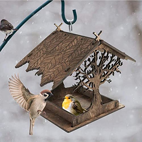 Frofine Comedero para Pájaros Comedero para Aves Pajareras Exterior en Jardin Alimentador Aves Silvestres Alimentador pájaros Pájaros de Madera Pajarera Colgante Exterior Casita Pajaros Exterior