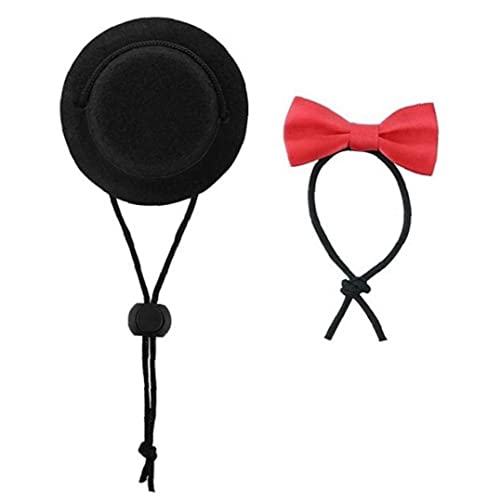 Froiny 2 Unids Mini Sombrero De Mascotas Y Bowtie Set Linda Pascua Pequeño Pet Pet Ropa Set Ajustable Pequeño Animales Bowtie Hat para Lagartos De Reptil (Black Hat + Red Bowtie)