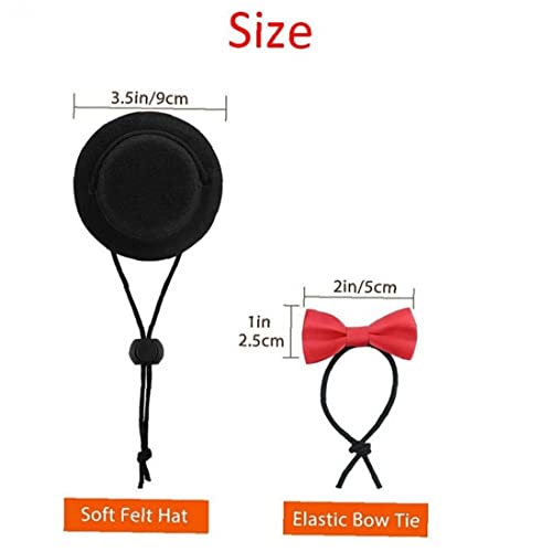 Froiny 2 Unids Mini Sombrero De Mascotas Y Bowtie Set Linda Pascua Pequeño Pet Pet Ropa Set Ajustable Pequeño Animales Bowtie Hat para Lagartos De Reptil (Black Hat + Red Bowtie)