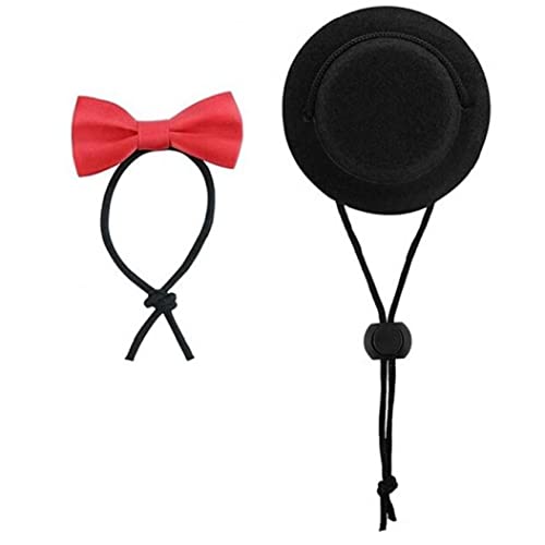 Froiny 2 Unids Mini Sombrero De Mascotas Y Bowtie Set Linda Pascua Pequeño Pet Pet Ropa Set Ajustable Pequeño Animales Bowtie Hat para Lagartos De Reptil (Black Hat + Red Bowtie)