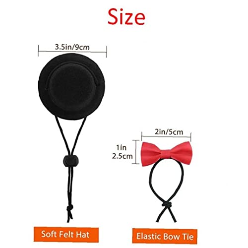 Froiny 2 Unids Mini Sombrero De Mascotas Y Bowtie Set Linda Pascua Pequeño Pet Pet Ropa Set Ajustable Pequeño Animales Bowtie Hat para Lagartos De Reptil (Black Hat + Red Bowtie)