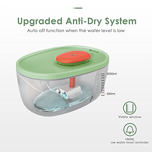 Fuente de agua para gatos de aguacate, fuente de agua para mascotas de 2 litros, luz indicadora inteligente LED evita quemaduras secas, fuente de gato con 3 chips de filtro