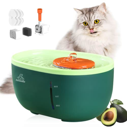 Fuente de agua para gatos de aguacate, fuente de agua para mascotas de 2 litros, luz indicadora inteligente LED evita quemaduras secas, fuente de gato con 3 chips de filtro