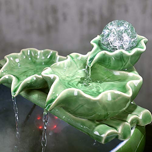 Fuente de Interior Regalo Agua de cerámica Decoración de hojas de loto Escritorio de oficina Fuente interior Sala de estar Cuentas de transferencia Lucky Spray Pequeño tanque de peces Cascada Fuente D