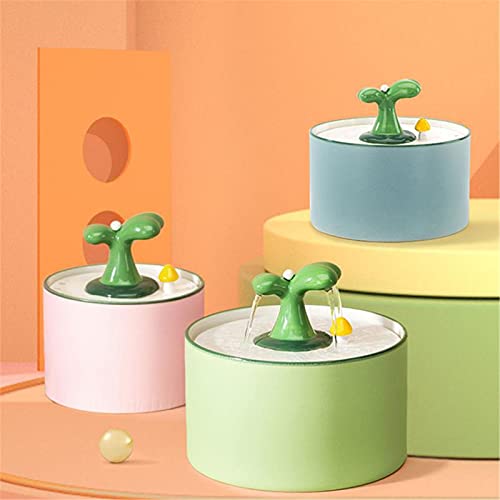 Fuente Gato cerámica, Fuente Agua Gato Porcelana automática, con función de filtrado de Cinco Capas, Fuentes de Agua Ultra silenciosa, fácil de Limpiar, para Gatos y Perros pequeños,Verde