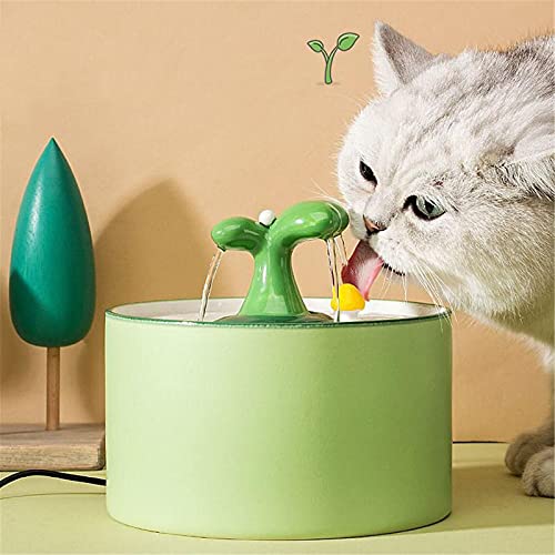 Fuente Gato cerámica, Fuente Agua Gato Porcelana automática, con función de filtrado de Cinco Capas, Fuentes de Agua Ultra silenciosa, fácil de Limpiar, para Gatos y Perros pequeños,Verde