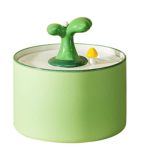 Fuente Gato cerámica, Fuente Agua Gato Porcelana automática, con función de filtrado de Cinco Capas, Fuentes de Agua Ultra silenciosa, fácil de Limpiar, para Gatos y Perros pequeños,Verde