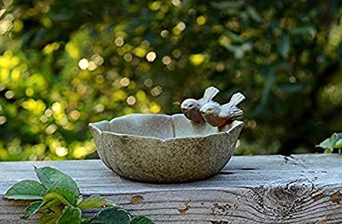 Fuente para beber redonda con dos pájaros decorativos baño para pájaros decoración del jardín cuenco para pájaros fuente para beber de cerámica anticongelante de invierno