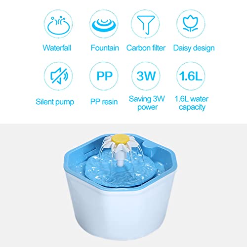 Fuente para Gatos, Bebedero Gatos Ultra Silenciosa,1.6L Dispensador de Agua Automática para Gatos,Incluye Filtro de Carbón Activado y Bomba de Hundimiento