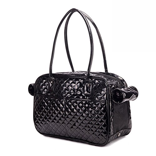 Fumeepro Bolsa de Transporte Perros Gatos Mascotas, Dos Grandes Bolsillos Traseros, Dos Ventanas Laterales, Cuero de la PU (Negro)