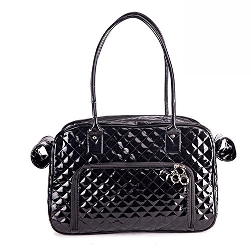 Fumeepro Bolsa de Transporte Perros Gatos Mascotas, Dos Grandes Bolsillos Traseros, Dos Ventanas Laterales, Cuero de la PU (Negro)