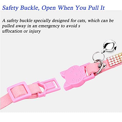 FUNAT Collar de Gato con Pedrería con Campana, Collar de Microfibra Suave y Cómodo para Gatos, Collar de Gato con Hebilla de Seguridad con Cabeza de Gato