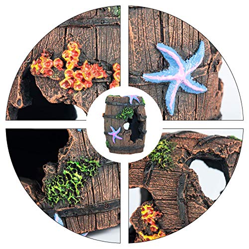 FuninCrea Decoración para cuevas de pecera, acuario roto barril, decoración de cuevas de pecera para pecera de montaña y cuevas de peces, para refugio de casa (marrón)
