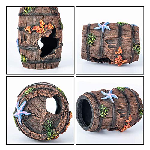 FuninCrea Decoración para cuevas de pecera, acuario roto barril, decoración de cuevas de pecera para pecera de montaña y cuevas de peces, para refugio de casa (marrón)