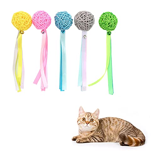 FuninCrea Pelota para Gatos de 5 Piezas,Pelota de Juguete para Gatos con Serpentinas y Campanas, Persecución Interactiva de Gatos y Entretenimiento Personal para Mantenerse Saludable