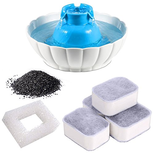 Fydun 1Pcs Filtros de Fuente de Agua Filtros de Espuma + 4Pcs Reemplazo de Filtro de carbón Activado de algodón Premium para Mascotas