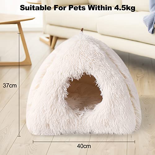 Galatée Cama De Cueva para Gatos, Cama Plegable Portátil para Mascotas, Iglú De Felpa Suave y Acogedor para Gatos, Cama De Tienda para Gatos con Cojín Lavable Extraíble(Verde Claro)
