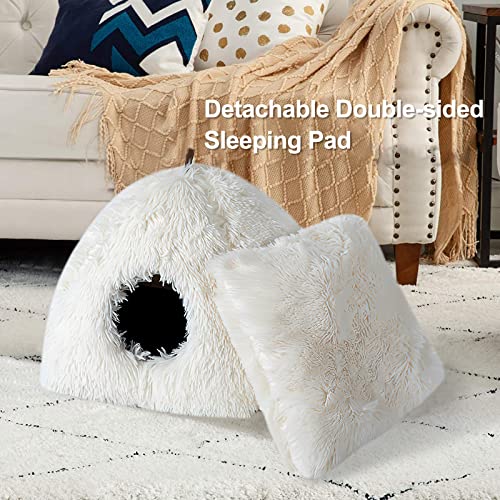 Galatée Cama De Cueva para Gatos, Cama Plegable Portátil para Mascotas, Iglú De Felpa Suave y Acogedor para Gatos, Cama De Tienda para Gatos con Cojín Lavable Extraíble(Verde Claro)