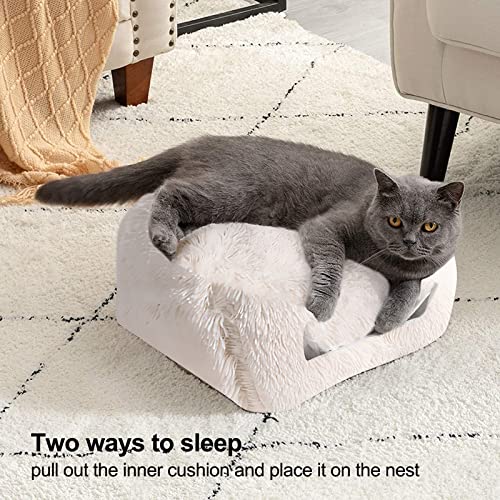 Galatée Cama De Cueva para Gatos, Cama Plegable Portátil para Mascotas, Iglú De Felpa Suave y Acogedor para Gatos, Cama De Tienda para Gatos con Cojín Lavable Extraíble(Verde Claro)