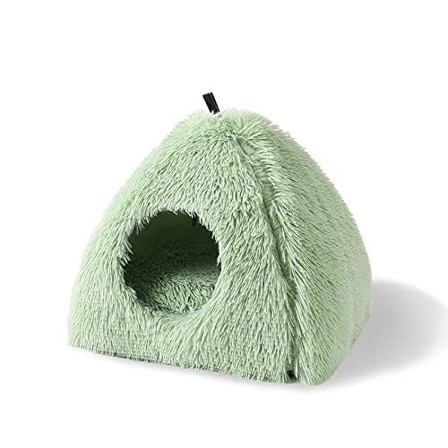 Galatée Cama De Cueva para Gatos, Cama Plegable Portátil para Mascotas, Iglú De Felpa Suave y Acogedor para Gatos, Cama De Tienda para Gatos con Cojín Lavable Extraíble(Verde Claro)