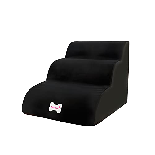 Galatée Escaleras para Mascotas, Rampa para Mascotas Extraíble y Lavable, Escalones para Perros De Espuma De Alta Densidad 3 Niveles Escalera para Subir Mascotas（Negro）